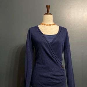 Venus Navy Wrap-style top with buckle